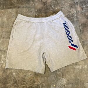 superdry extra large men’s gray logo sweat shorts zipper pockets extra large